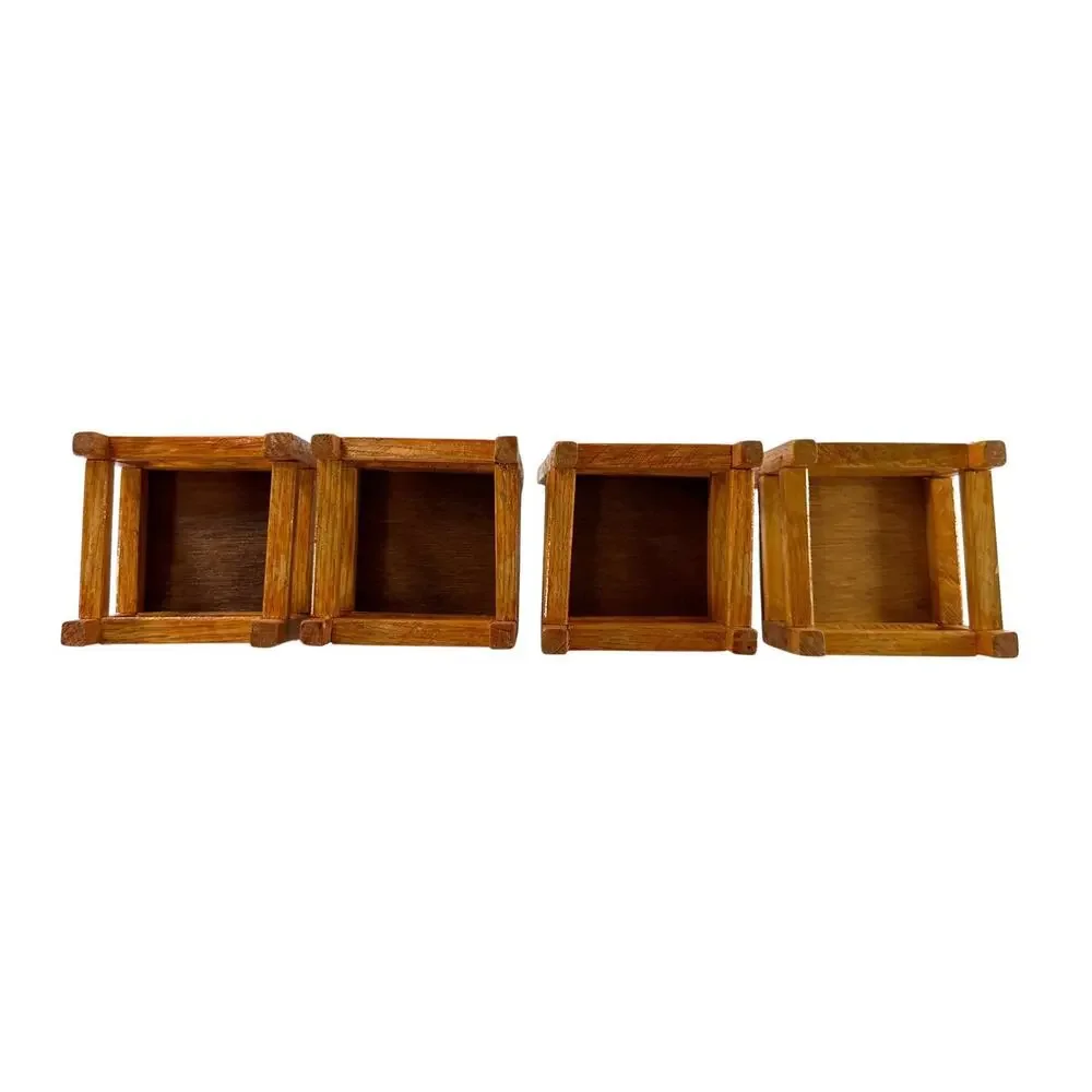 Vintage Handmade Hand Painted Folk Art Miniature Doll Table & 4 Chairs Wood Set